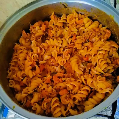 Recipe of Pasta with ground beef and sausage on the DeliRec recipe website
