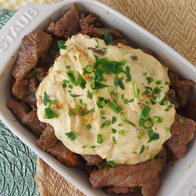 Recipe of Meat Strips with Cheese Cream on the DeliRec recipe website