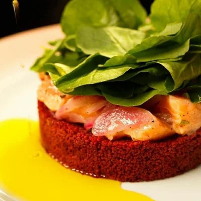 Recipe of Moroccan Beetroot Couscous with Salmon and Watercress on the DeliRec recipe website