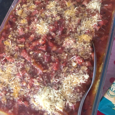 Recipe of Polenta with pepperoni sauce on the DeliRec recipe website