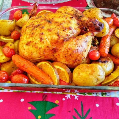 Recipe of Roasted chicken with vegetables and orange on the DeliRec recipe website