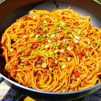 Recipe of Spaghetti with pepperoni sausage sauce on the DeliRec recipe website
