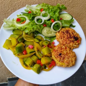 Soy Burger with Sauteed Chayote