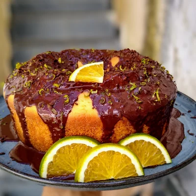 Gluten-free orange cake with semisweet chocolate