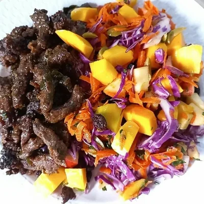 Recipe of Cane strips with mango salad on the DeliRec recipe website