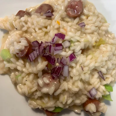 Recipe of Sausage risotto with leek on the DeliRec recipe website