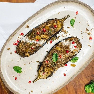 Recipe of Roasted eggplant with chermoula and wheat on the DeliRec recipe website