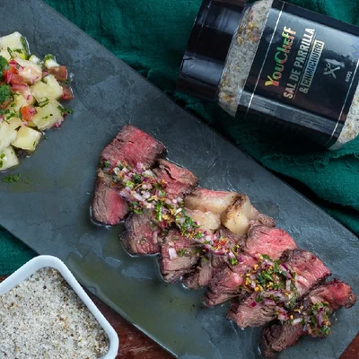 Recipe of Ancho with chimichurri and pineapple vinaigrette on the DeliRec recipe website