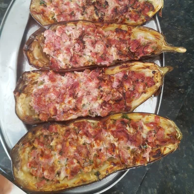 Recipe of Eggplant stuffed with ham sausage on the DeliRec recipe website