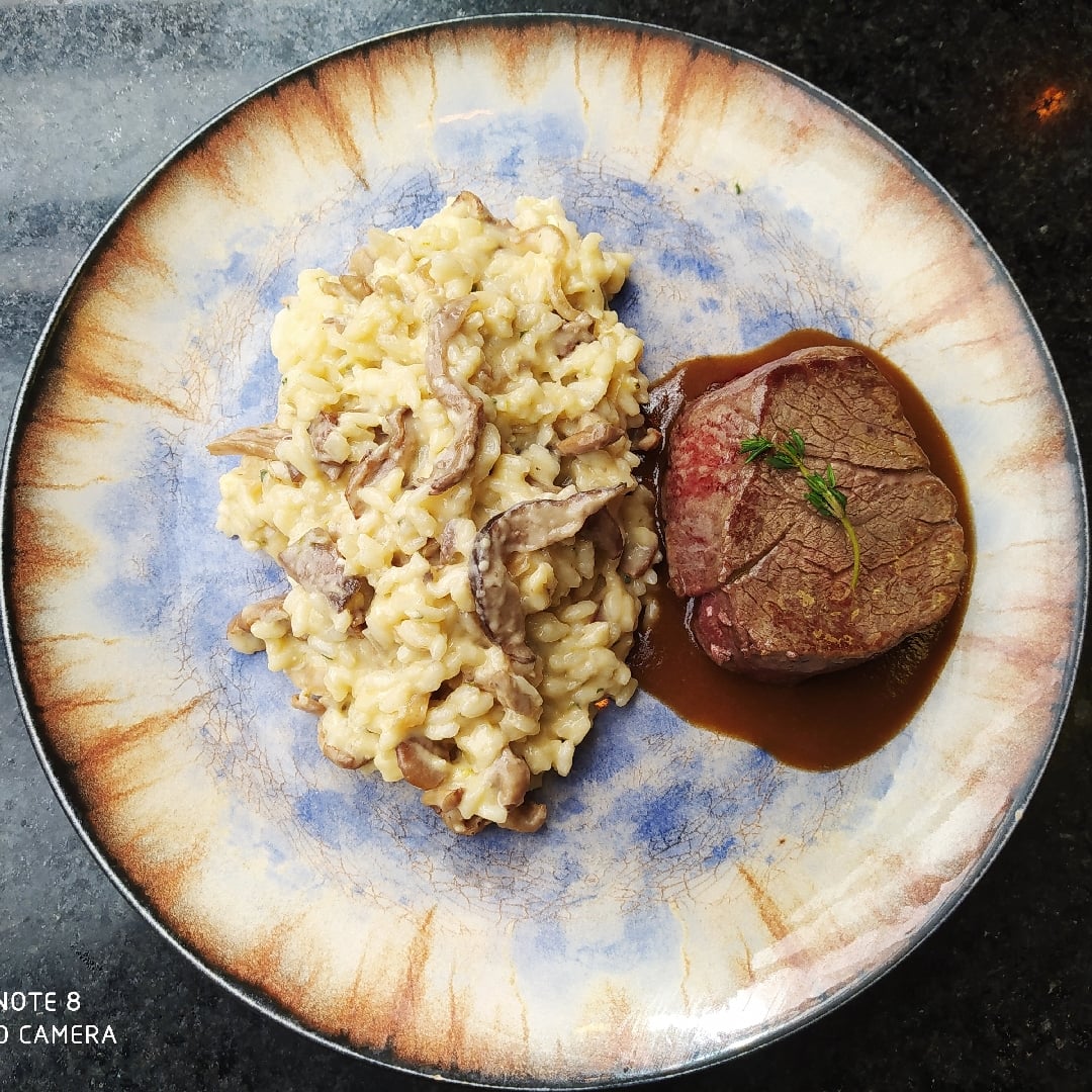 Photo of the Filet mignon medallion with mushroom risotto – recipe of Filet mignon medallion with mushroom risotto on DeliRec