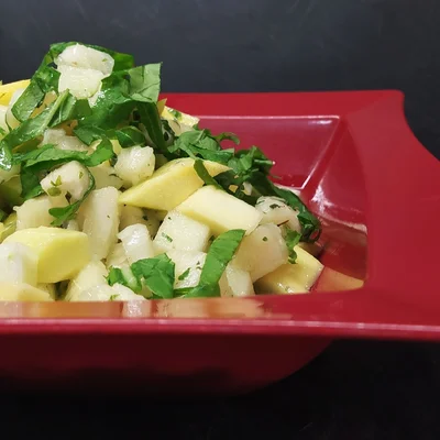 Receita de Ceviche de manga verde e abacaxi com rúcula  no site de receitas DeliRec