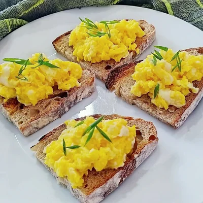 Italian bread bruchetta with creamy eggs
