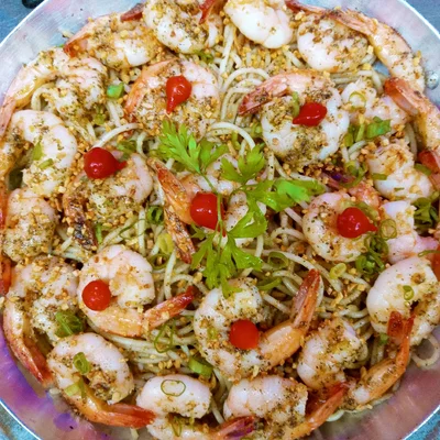 Recipe of Spaghetti and shrimp au pesto on the DeliRec recipe website