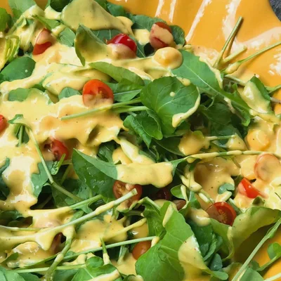 Recipe of Arugula Salad with Mango Dressing on the DeliRec recipe website