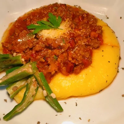 Recipe of Polenta with ground beef and okra on the DeliRec recipe website