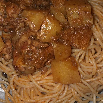 Recipe of Macaroni with Chicken and Potatoes on the DeliRec recipe website