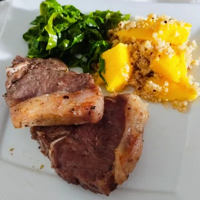 Recipe of Rack of Lamb with Braised Kale and Quinoa Salad with Mango on the DeliRec recipe website