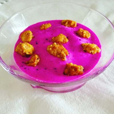 Recipe of Pitaya Fit Perfect Ice Cream with Caramelized Nuts 💜🍧 on the DeliRec recipe website