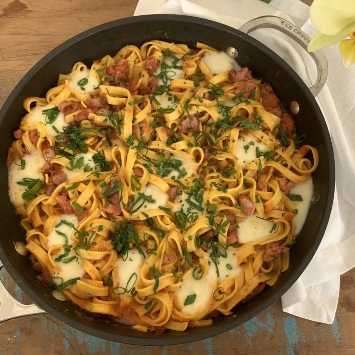 Photo of the Tagliatelle with sausage sauce – recipe of Tagliatelle with sausage sauce on DeliRec