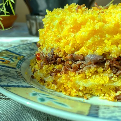 Recipe of Fluffy corn couscous stuffed with smoked pepperoni and cheese on the DeliRec recipe website