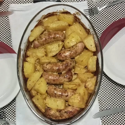 Recipe of Sausage with baked potato. on the DeliRec recipe website