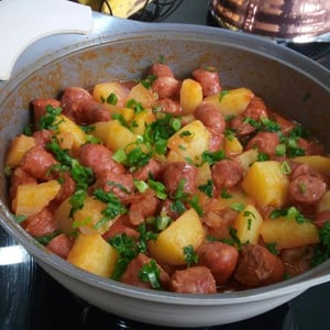 Pork shank sausage stew with potatoes