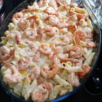 Recipe of Penne in white sauce with shrimp on the DeliRec recipe website