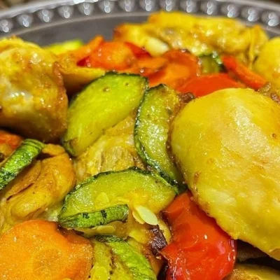 Recipe of Chicken with vegetables in the airfryer on the DeliRec recipe website