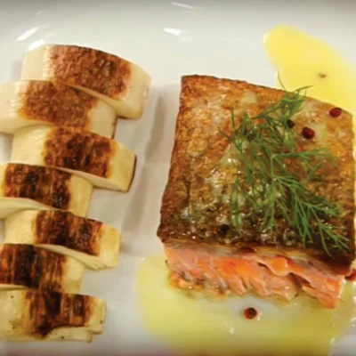 Recipe of Grilled Salmon in Wine with Grilled Pupunha on the DeliRec recipe website