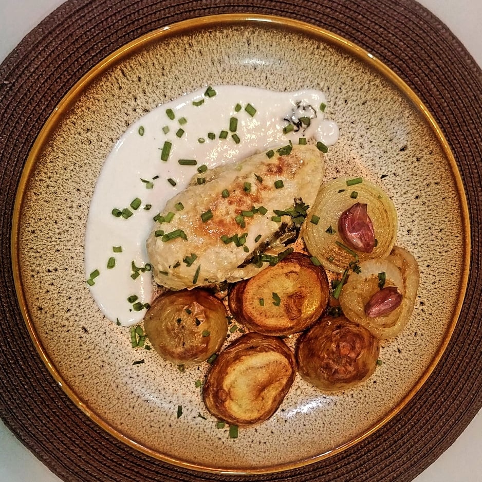 Photo of the Chicken in bechamel sauce with mint and potatoes au gratin – recipe of Chicken in bechamel sauce with mint and potatoes au gratin on DeliRec