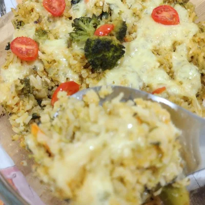 Recipe of Baked rice with vegetables and cheese. on the DeliRec recipe website