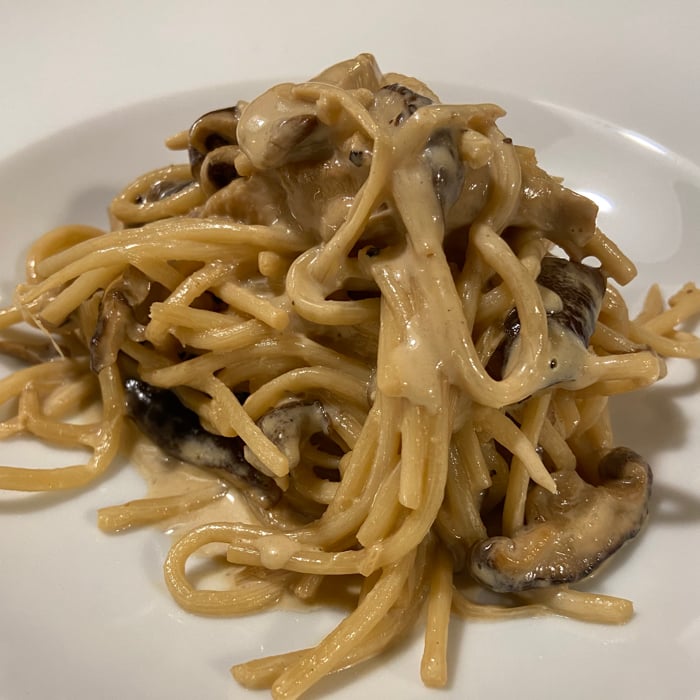 Photo of the Pupunha spaghetti with shitake and cheese sauce – recipe of Pupunha spaghetti with shitake and cheese sauce on DeliRec