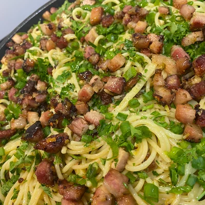 Receta de espagueti a la carbonara en el sitio web de recetas de DeliRec