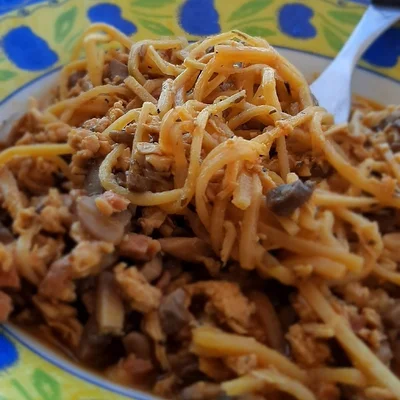 Recipe of Pupunha spaghetti with mushroom ragout on the DeliRec recipe website