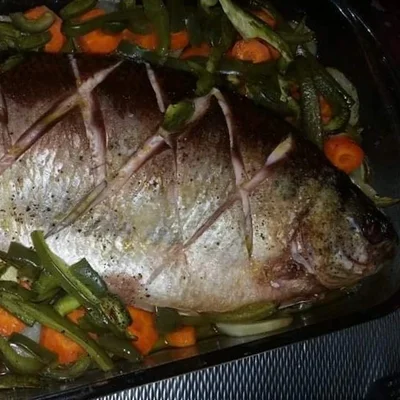 Recipe of Matrinchã on the bed of vegetables on the DeliRec recipe website