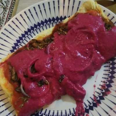 Recipe of Shimeji and Beetroot Cheese Pizza on the DeliRec recipe website