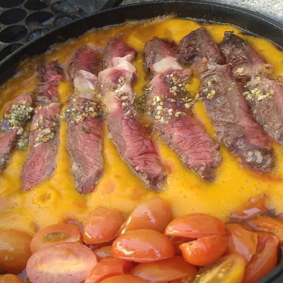 Recipe of Ancho Steak/Cabotia Cream/Tomato Confit on the DeliRec recipe website