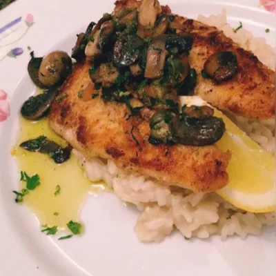 Recipe of Sole with mushrooms and lemon risotto on the DeliRec recipe website