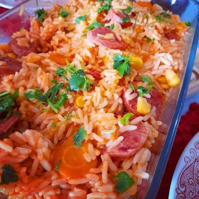 Recipe of Rice with pepperoni in the pressure cooker on the DeliRec recipe website