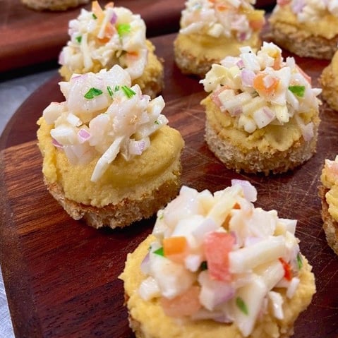 Foto da Snack de tartar de pupunha com camarão - receita de Snack de tartar de pupunha com camarão no DeliRec