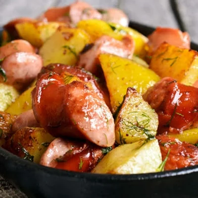 Recipe of Baked sausage with potato on the DeliRec recipe website