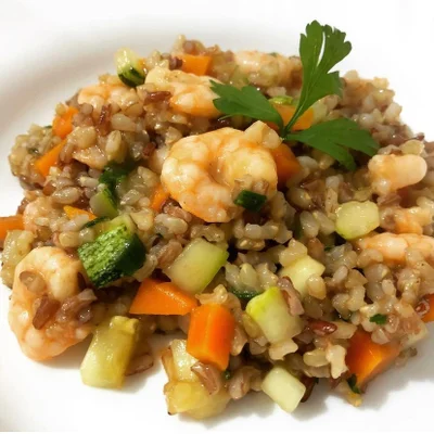 Recipe of Wholemeal shrimp risotto with vegetables on the DeliRec recipe website