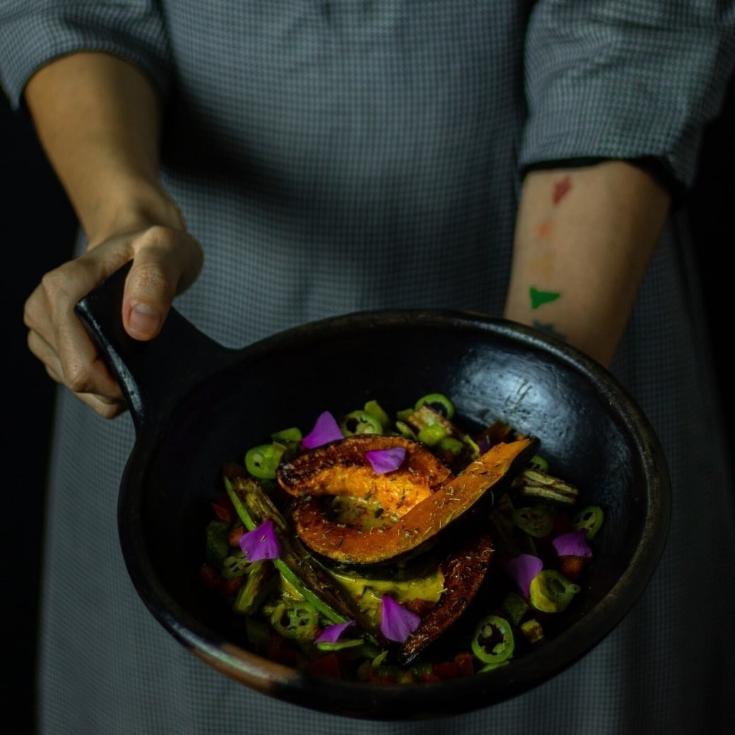 Photo of the Roasted pumpkin with sautéed okra and chili mousse – recipe of Roasted pumpkin with sautéed okra and chili mousse on DeliRec